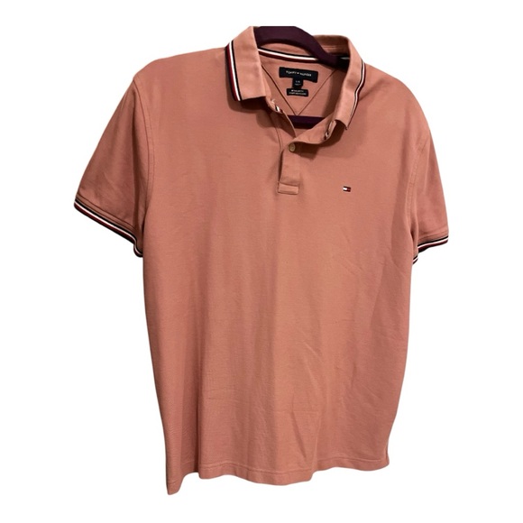 Tommy Hilfiger Pink Polo Shirt Short Sleeve Block Logo‎ Classic Fit Size Large - Picture 1 of 7